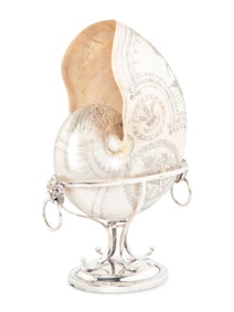 A Finely Decorated English Scrimshaw Nautilus Shell