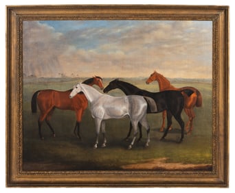 Samuel Spode (British, active 1825-1858) Four Hunters in a Landscape