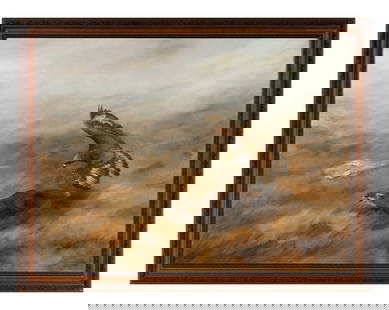 John Black (British, 20th Century) The Chase, 1986: John Black (British, 20th Century) The Chase, 1986 oil on masonite signed John Black and dated (lower right) 36 x 47 inches. This lot is located in Chicago. Provenance: Christie's, London, June 10,
