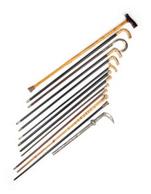 A Collection of Thirteen Gold-Filled, Silver and Metal Mounted Walking Sticks