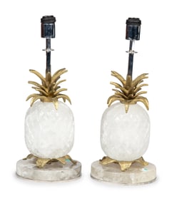 A Pair of Pineapple-Form Gilt Metal Mounted Rock Crystal Lamps
