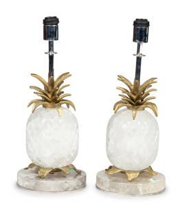 A Pair of Pineapple-Form Gilt Metal Mounted Rock Crystal Lamps: A Pair of Pineapple-Form Gilt Metal Mounted Rock Crystal Lamps 20th Century Height (excluding shade) 17 inches. Property of a California Collector This lot is located in Chicago. Provenance: