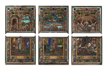 A Group of Eight Leaded Glass Windows