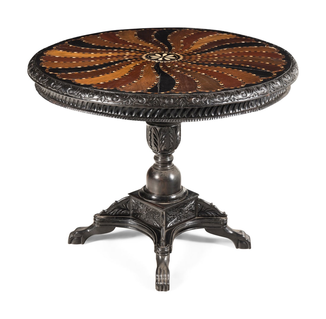 An Anglo-Indian Ebony and Specimen Wood Center Table (1 of 3)