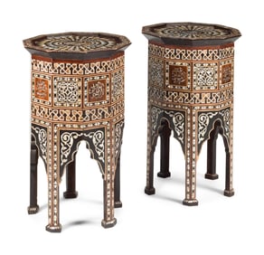 A Pair of Moorish Style Marquetry Decagonal Tables
