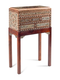 A Moorish Style Marquetry Collector's Cabinet on Stand