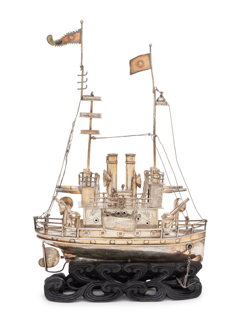 A Chinese Export Silver or Silvered Metal Ship Model (1 of 3)