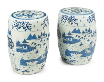 A Pair of Chinese Blue and White Porcelain Garden Seats