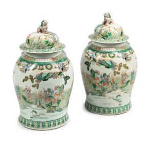 A Pair of Chinese Famille Verte Porcelain Ginger Jars