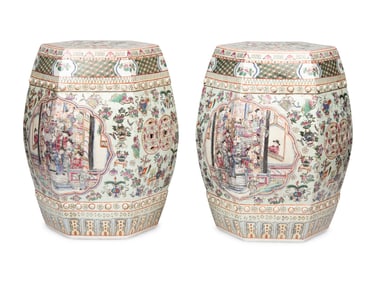 A Pair of Chinese Export Famille Rose Porcelain Garden Seats