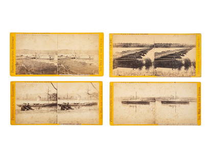 [CIVIL WAR]. 11 stereoviews featuring waterways, gun boats, and pontoon bridges. : [CIVIL WAR]. 11 stereoviews featuring waterways, gun boats, and pontoon bridges. 11 stereoviews published by E. & H. T. Anthony & Co., New York, each bearing publisher's imprint along upper