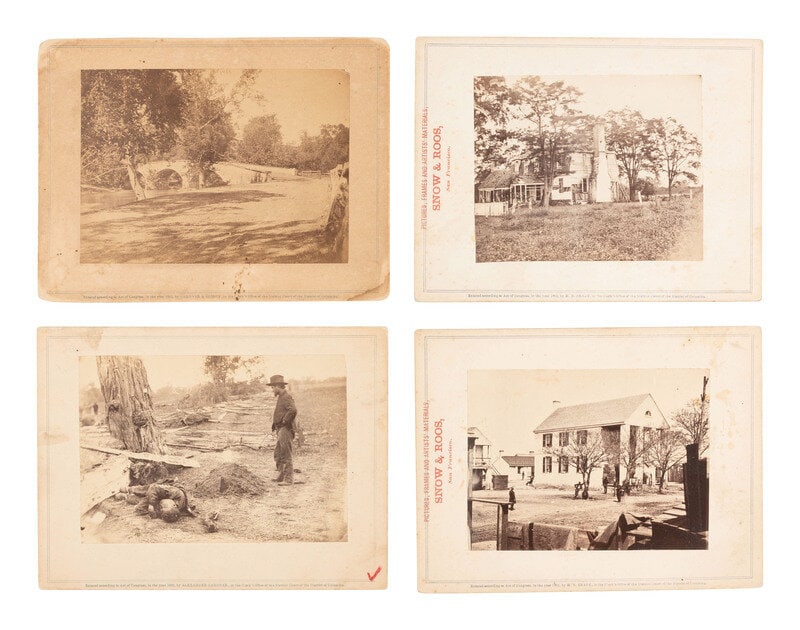 [CIVIL WAR]. 6 "Brady's Album Gallery" photographs incl. one of an unburied deceased Confederate.  (1 of 3)