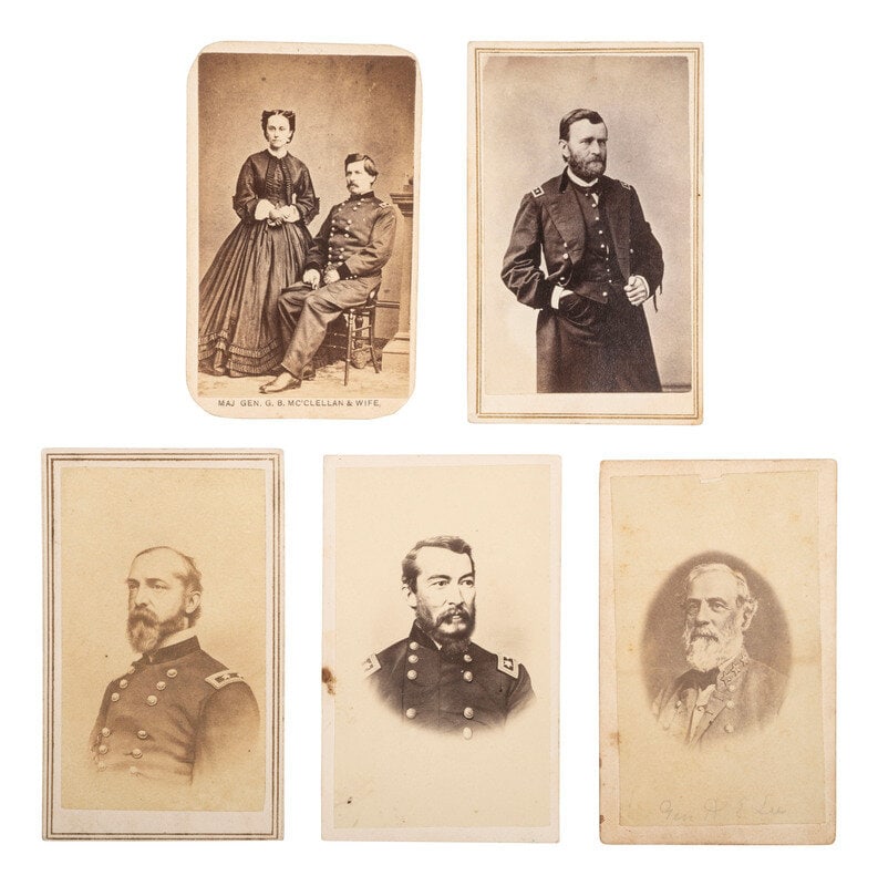 [CIVIL WAR]. 5 CDVs of CSA and Union generals, incl. Lee and Grant.  (1 of 2)