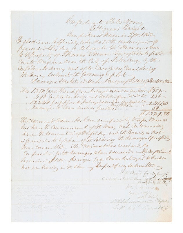 [CIVIL WAR] CSA doc sgn'd by capt. of brigade that went farthest into enemy line at Pickett's Charge (1 of 2)