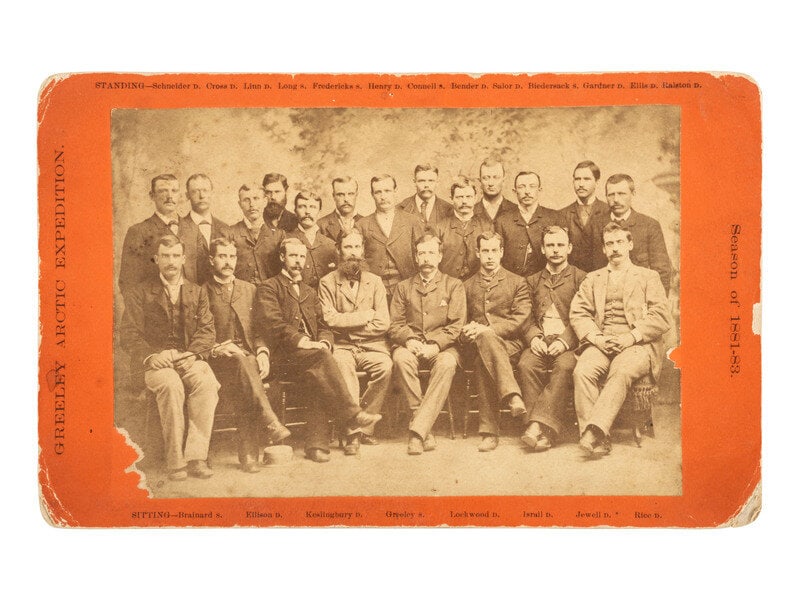 [TRAVEL & EXPLORATION]. Mounted portrait of members of the Greely Arctic Expedition of 1881-83. (1 of 1)