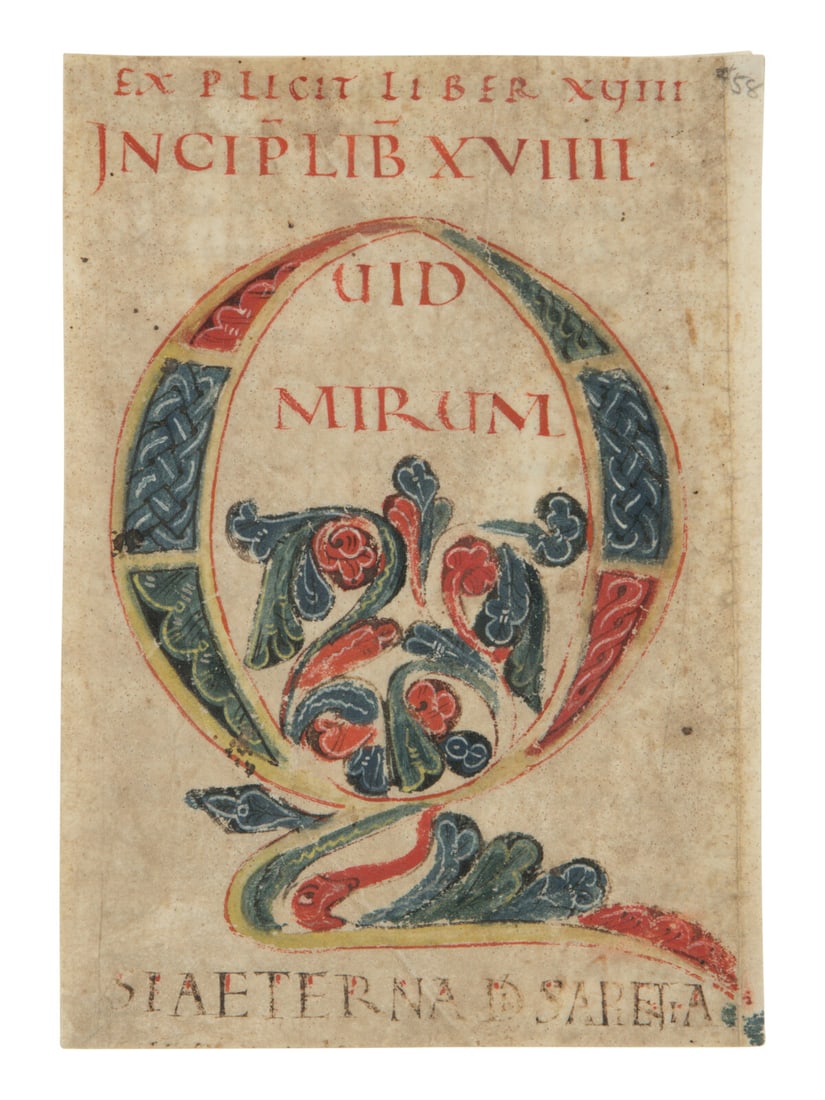 CENTRAL ITALIAN ILLUMINATOR Cutting with a decorated initial ‘Q’ from a Moralia in Job, in