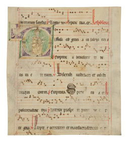 MOZARABIC ILLUMINATOR Leaf from a Mozarabic Antiphonary with a historiated initial ‘D’ depicting