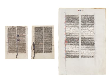 PARIS WORKSHOPS (DOMINICAN PAINTER; JOHANNES GRUSCH ATELIER) Three leaves from a Bible, with two hi