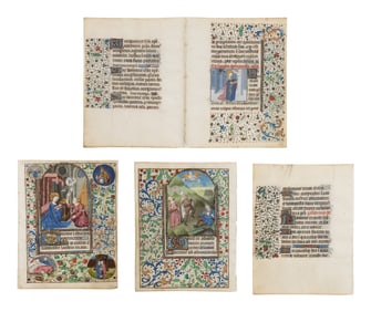 FOLLOWER OF THE MASTER OF JEAN ROLIN II, Five leaves from a Book of Hours in Latin [France, Paris,