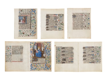 FOLLOWER OF THE MASTER OF JEAN ROLIN II Two bifolios and three leaves from a Book of Hours [France,
