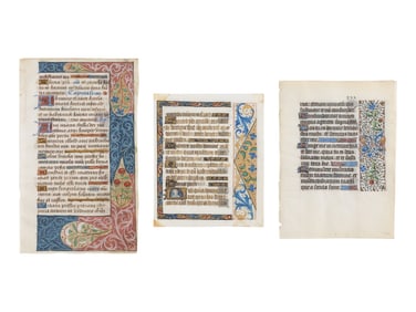 ANONYMOUS FRENCH ILLUMINATORS, Bifolium and two illuminated leaves from three separate Books of