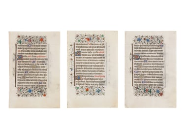 BRUGES WORKSHOP Three leaves from a Book of Hours, Use of Rome, in Latin, illuminated manuscript on