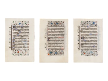 BRUGES WORKSHOP Three leaves from a Book of Hours, Use of Rome, ca. 1460, in Latin, illuminated man