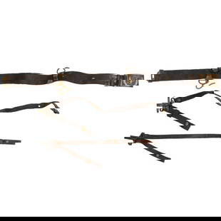 A Mann's Patent Indian War Era Sword Belt and Two Sets of Detachable Saber Hangers: A Mann's Patent Indian War Era Sword Belt and Two Sets of Detachable Saber Hangers Indian Wars Nominally 38" long by 1.75" wide with a cast brass M1851 Sword Belt Plate with applied German silver wrea
