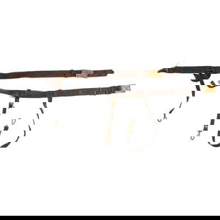 Two US 1851 Pattern Sword Belts with Plates: Two US 1851 Pattern Sword Belts with Plates Civil War to Indian Wars 1) Probably a private purchase leather sword belt with single fixed leather sword hanger and uniform protector pad and mounted with