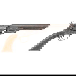 6" Colt Model 1849 Pocket Revolver made in 1854: 6" Colt Model 1849 Pocket Revolver made in 1854 .31 caliber. 6" octagonal barrel. SN: 94704 (mfg. ca. 1854). Blued and color casehardened finish, silver plated brass backstrap and triggerguard, varnis