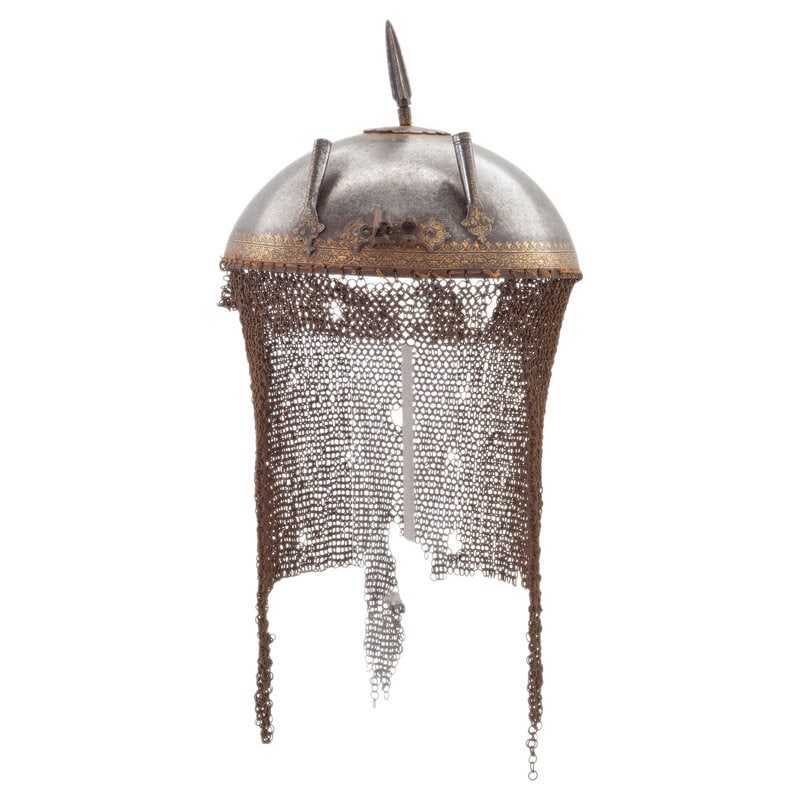 Indo Persian Kulah Khud Spiked Helmet with Chainmail Aventail (1 of 4)