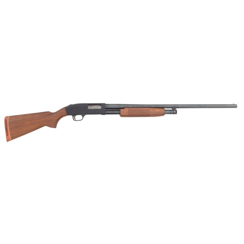 **Mossberg Model 500AB: **Mossberg Model 500AB 12ga. 28" barrel length. SN: C11546. Slide-action shotgun with bead front sight and improved cylinder. Blued finish with wood stock and foregrip and polished bolt. Underside of 