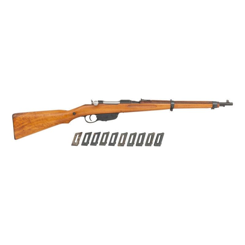 **Mannlicher Steyr M95 Straight Pull Carbine: **Mannlicher Steyr M95 Straight Pull Carbine 8x56mmR. 19.7" barrel length. SN: 3779D. (Importer assigned M953403694) Blued metal arsenal refinish overall with polished bolt mounting varnished wood s