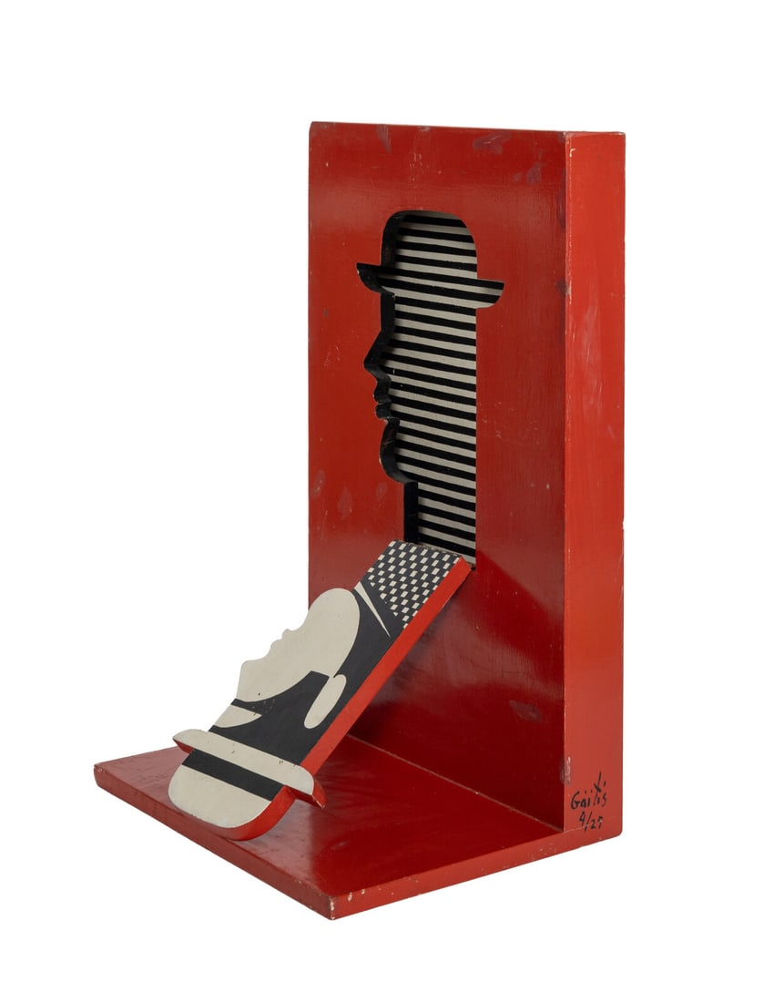 Yannis Gaïtis (Greek, 1923–1984) Head in red box with black and white interior: Yannis Gaïtis (Greek, 1923–1984) Head in red box with black and white interior oil on wood construction signed and numbered Gaïtis/ 4/25 (on right edge) 21 1/2 x 13 3/4 x 10 3/4 inches