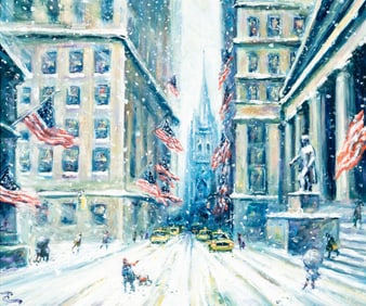 Philip Corley (Irish, b. 1944) Wall Street, Winter Snow