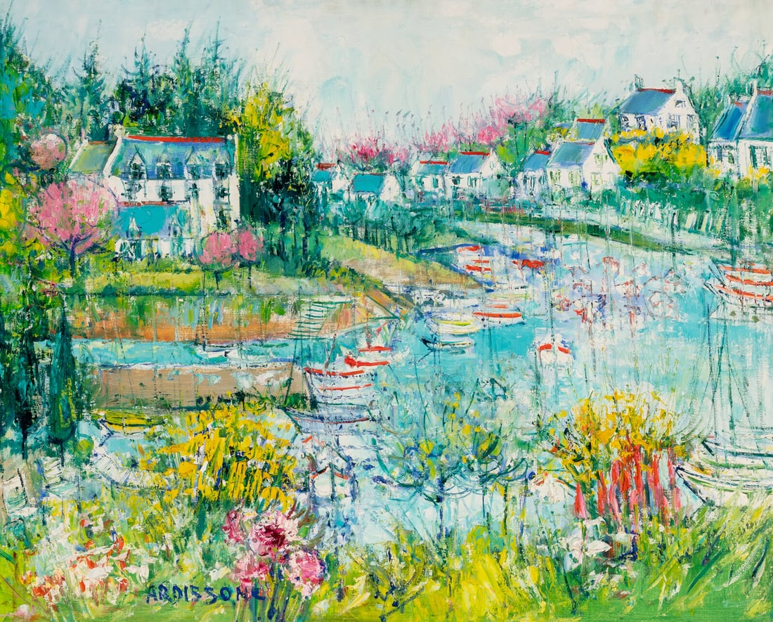 Yolande Ardissone (French, 1927-2024) Pommiers a Doélan: Yolande Ardissone (French, 1927-2024) Pommiers a Doélan oil on canvas signed Ardissone (lower left); signed and titled (verso) 32 x 39 1/2 inches. Property from the Estate of Mary Waschow This lo