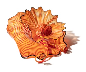 Dale Chihuly (American, b. 1941) Cinnabar and Coral Persian Set with Black Lip Wraps, 1998