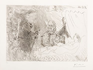 Pablo Picasso (Spanish, 1881–1973) Le cocu avec une femme nue et des voyageurs (from La Sé