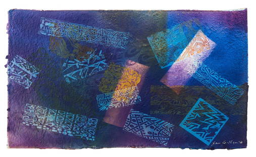 Sam Gilliam (American, 1933–2022) Phelps #9, 2016: Sam Gilliam (American, 1933–2022) Phelps #9, 2016 monotype with hand-coloring and collage on handmade paper and canvas signed and dated in ink; titled in ink, verso 47 5/8 x 78 1/4 inches. Prope