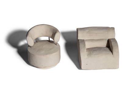 Vladimir Kagan (American, 1927-2016) Two Chair Models: Vladimir Kagan (American, 1927-2016) Two Chair Models polymer clay, aluminum wire Larger chair model | 1 1/2 h x2 1/2 w x 2 7/8 d inches. From the Estate of Vladimir Kagan This lot is located in Chica