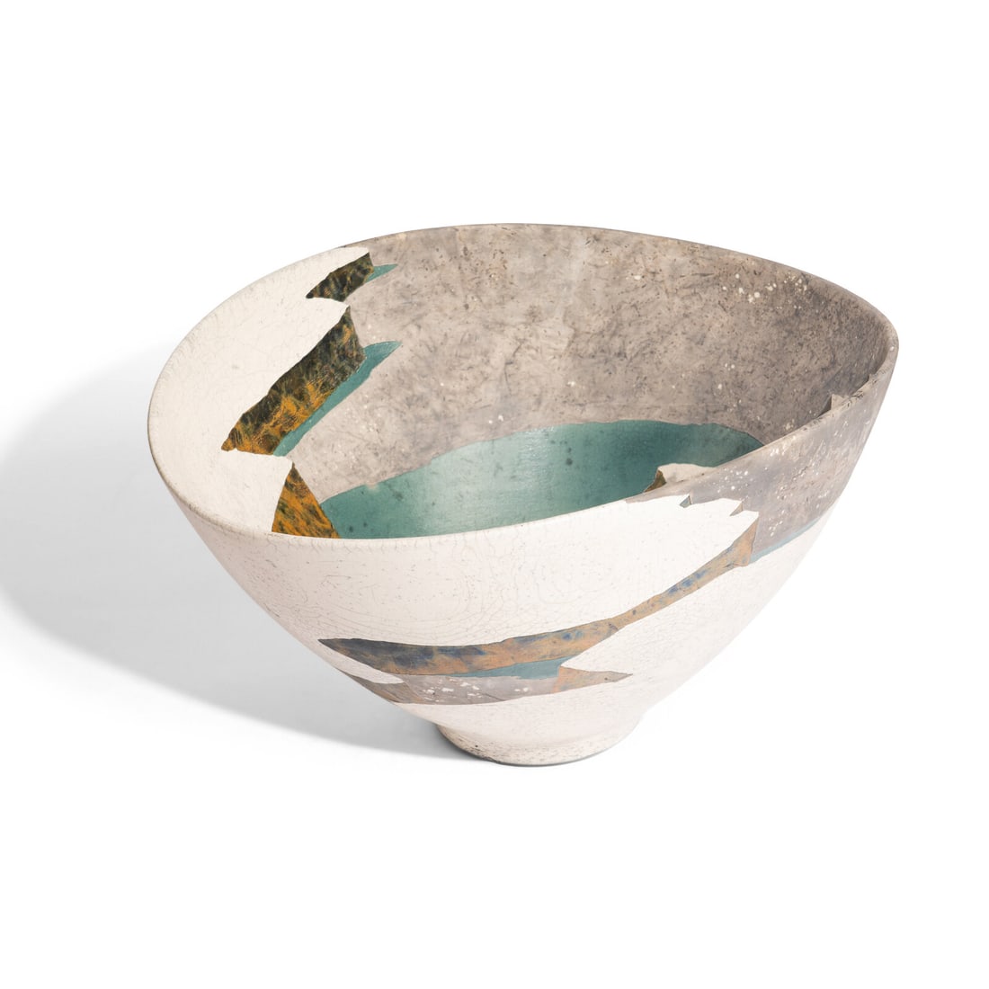 Wayne Higby (American, b. 1943) Winter Ridge Mesa, c. 1980: Wayne Higby (American, b. 1943) Winter Ridge Mesa, c. 1980 glazed and raku-fired earthenware artist cipher to underside edge 10 1/2 h x 20 dia inches. Property from an Esteemed Midwestern Collection T