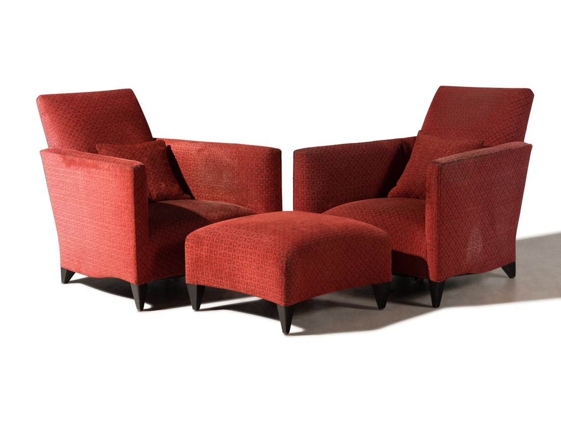 Donghia (American, 20th Century) Pair of Armchairs and an ottoman (1 of 3)