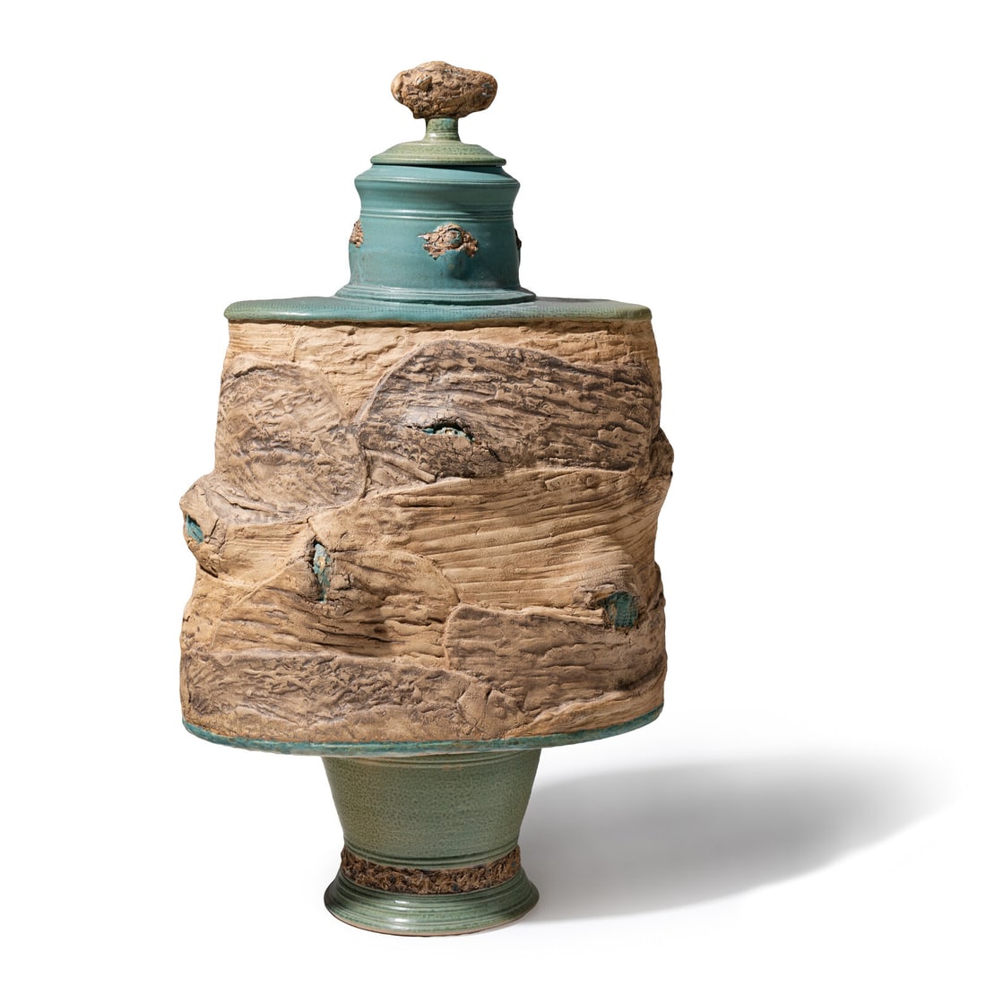 Robert Wilson (American, b. 1945) Textural Lidded Vessel: Robert Wilson (American, b. 1945) Textural Lidded Vessel stoneware, glaze signed and dated to underside 32 h x 19 w x 11 d inches. This lot is located in Chicago.