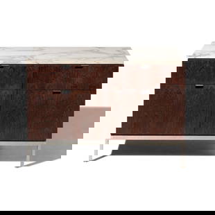 Florence Knoll (American, 1917-2019) Rosewood Credenza with Marble Top: Florence Knoll (American, 1917-2019) Rosewood Credenza with Marble Top rosewood, marble, chromed metal 25 1/2 h x 37 1/4 w x 18 d inches. This lot is located in Chicago.