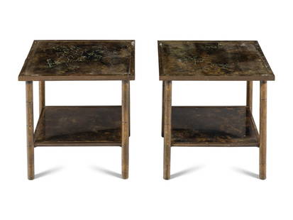 Philip and Kelvin LaVerne (American, 1907-1987 | b. 1937) Two Classical Side Tables: Philip and Kelvin LaVerne (American, 1907-1987 | b. 1937) Two Classical Side Tables etched, polychromed, patinated bronze etched signatures 17 h x 18 sq inches. Property from the Collection of Mr. Joh
