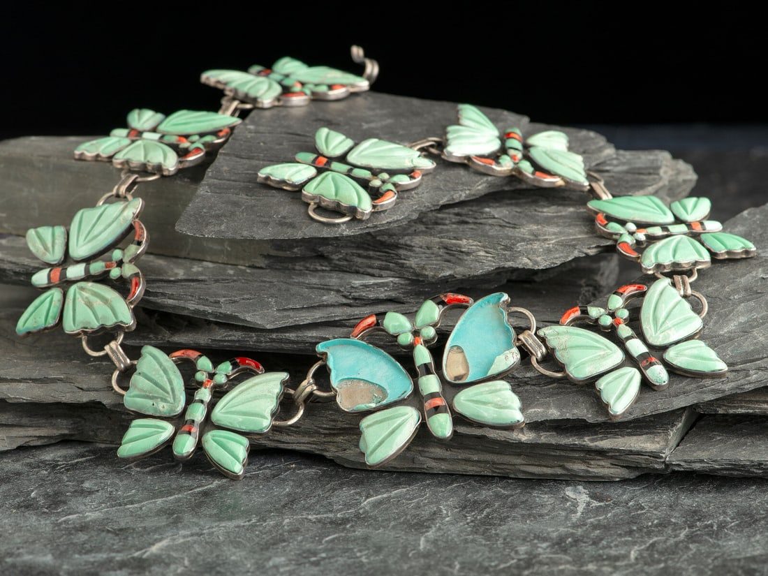 Federico Jimenez (Mixtec, b. 1941) Sterling Silver and Mosaic Inlay Butterfly Necklace (1 of 2)