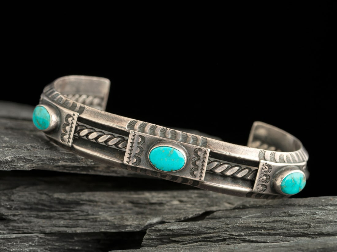 Navajo Silver and Turquoise Cuff Bracelet (1 of 2)