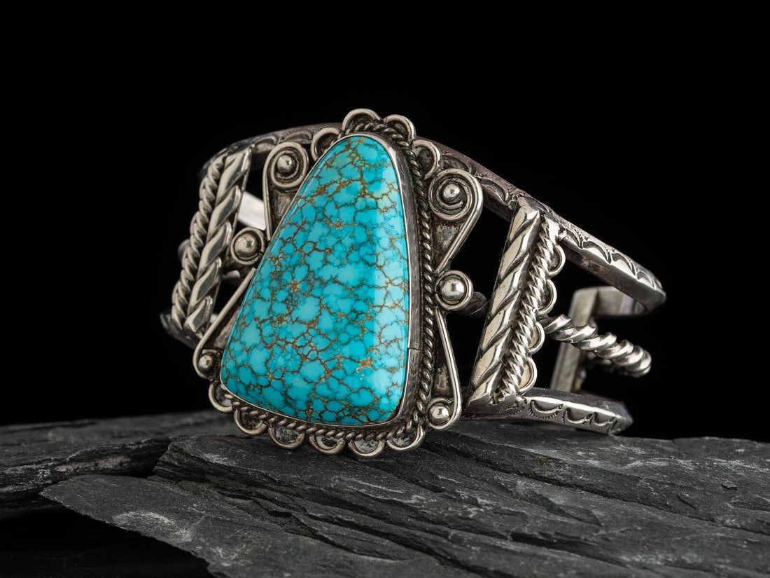 Navajo Silver and #8 Turquoise Cuff Bracelet (1 of 2)