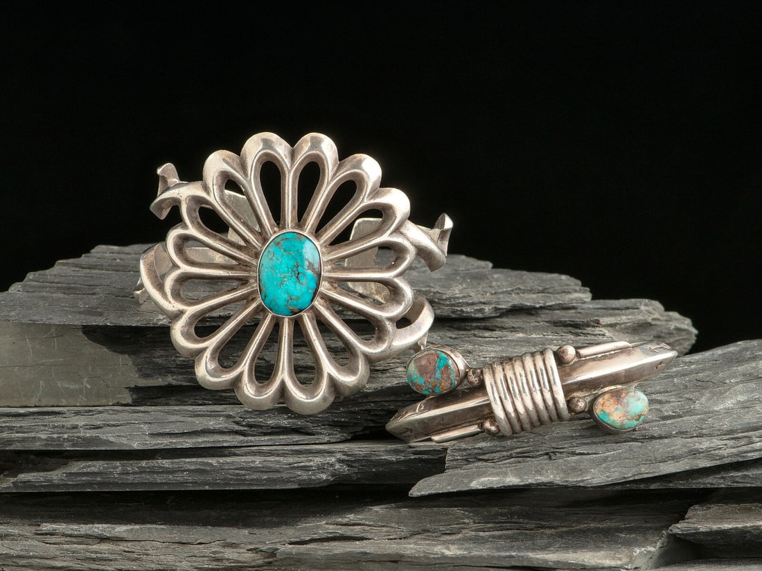 Navajo Silver and Turquoise Cuff Bracelets (1 of 2)