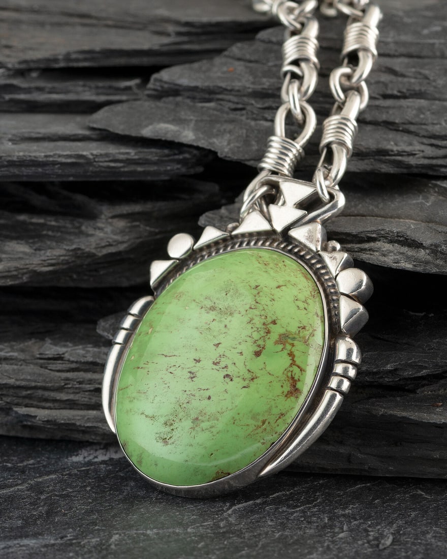 Orville Tsinnie (Diné, 1943-2017) Heavy Sterling Silver and Gaspeite Necklace (1 of 3)